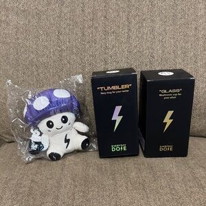 NEW Everyday Dose plush, tumbler, and glass cup